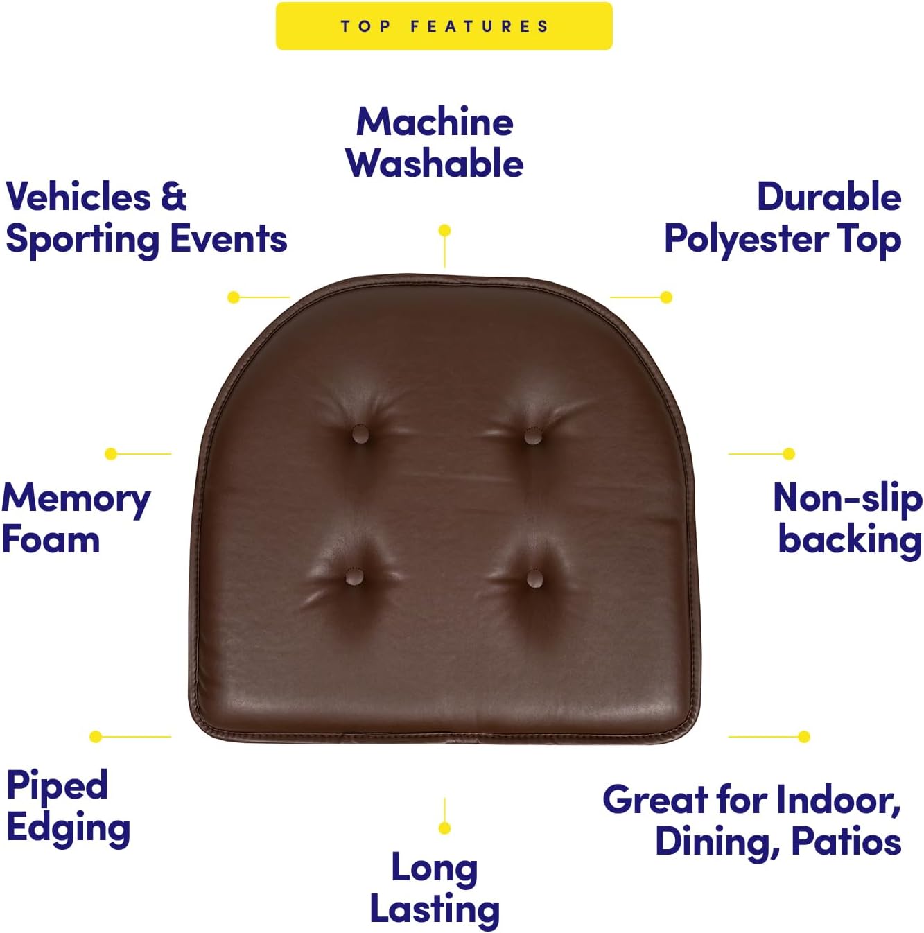 Sweet Home Collection Chair Cushion Memory Foam Pads Tufted Slip Non Skid Rubber Back U-Shaped 17" x 16" Seat Cover