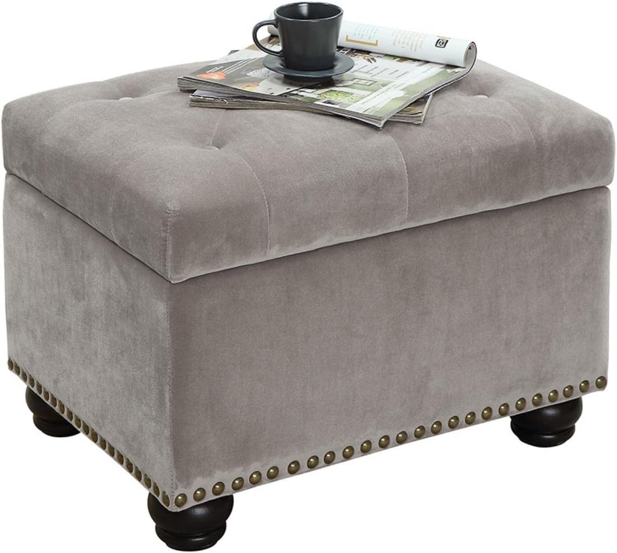 Convenience Concepts Designs4Comfort 5th Avenue Storage Ottoman 24" - Contemporary Foot Stool and Seat with Hinged Lid for Living Room, Dining Room, Office, Den, Espresso Faux Leather