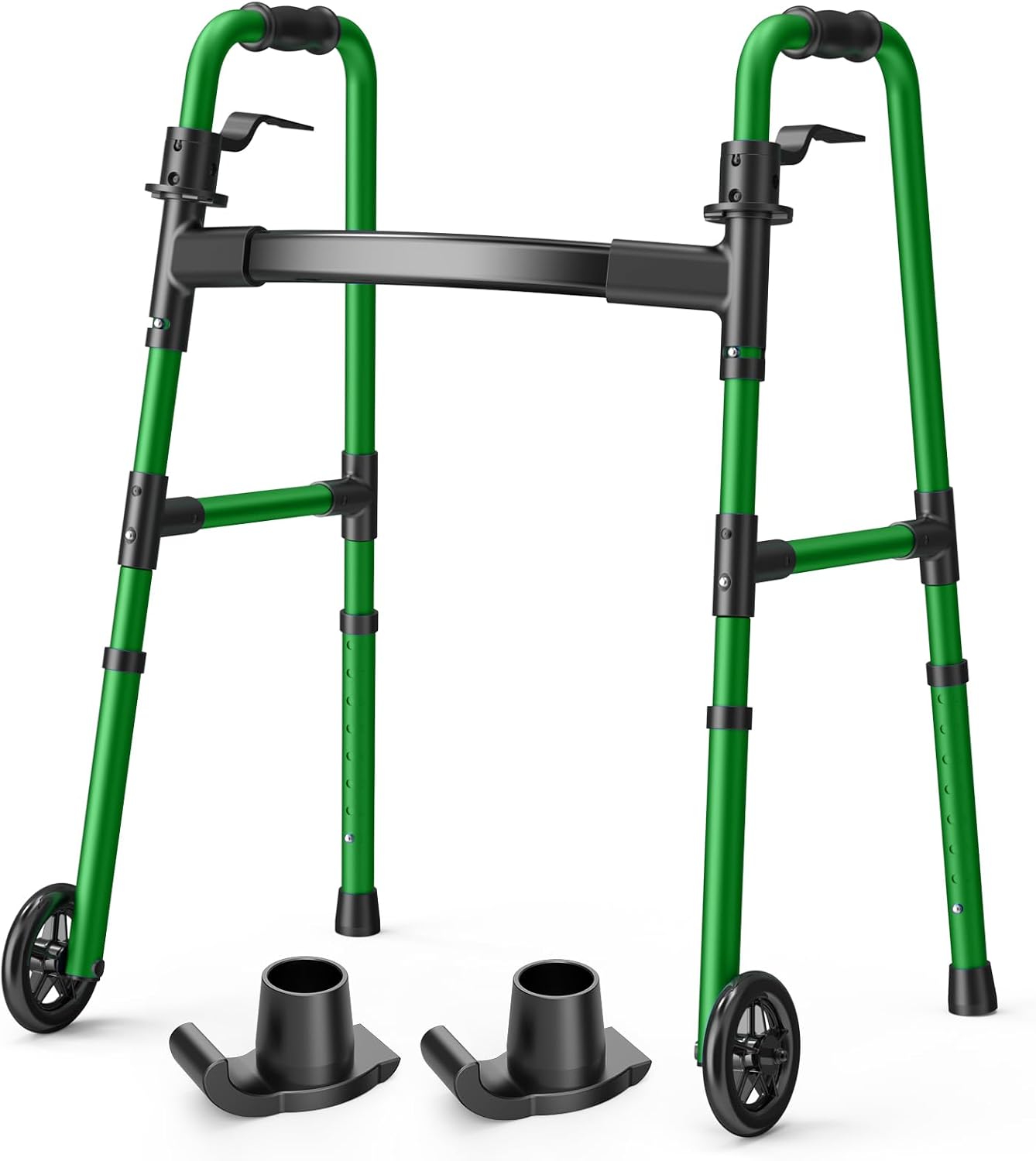 Loyoda Folding Walker with Basket and Glide Skis, 5" Wheels, Lightweight | Standard Walker for Seniors and Adults, Offers 8 Height Adjustments (31"-38"), Supports up to 350 lbs