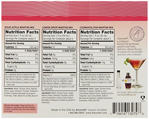 Amoretti Premium Martini Cocktail Mix Classic Minis (Cosmopolitan, Lemon Drop and Sour Apple), 3.4 Fl Oz (Pack of 3)
