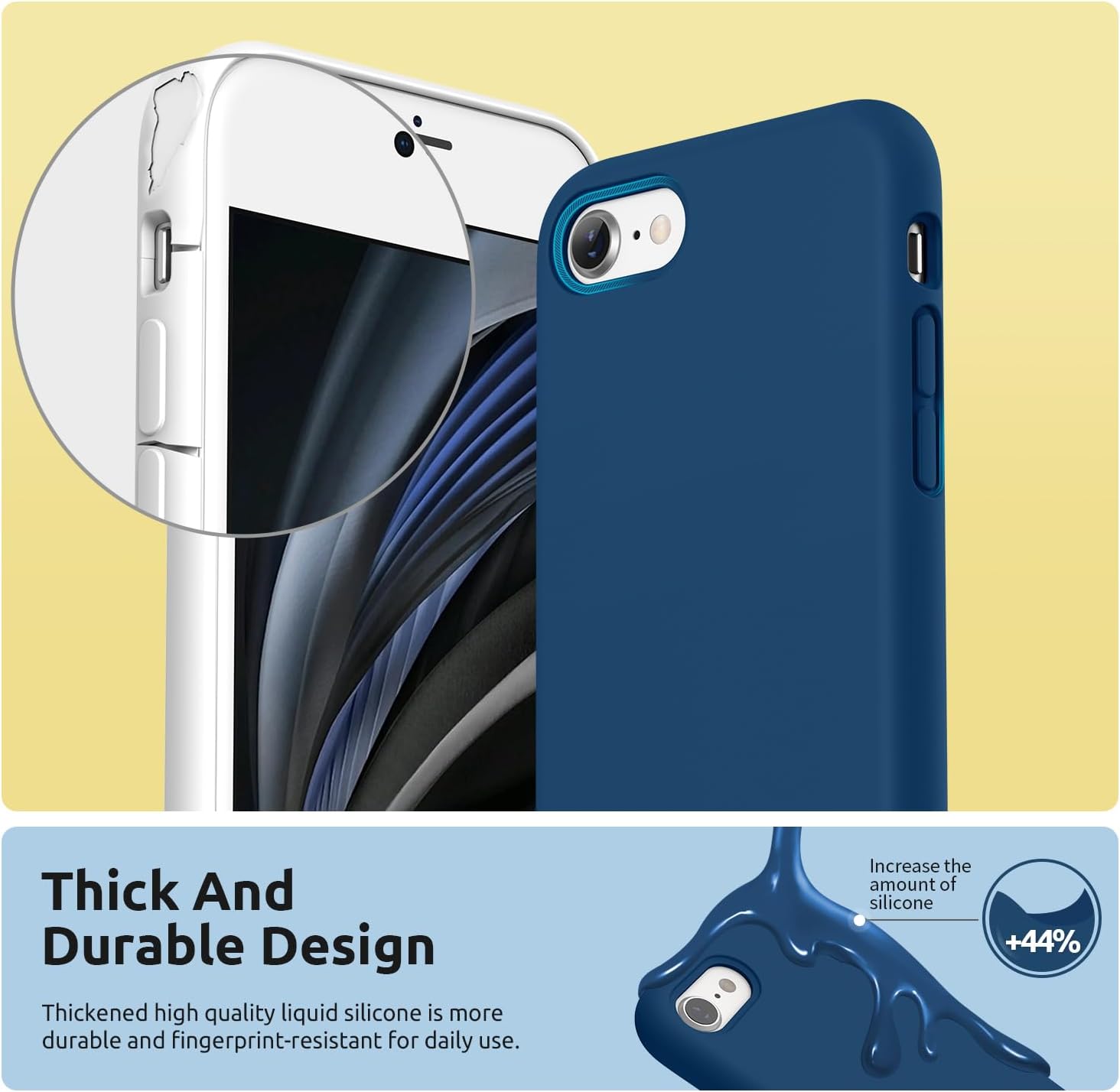 SURPHY Designed for iPhone SE Case, iPhone 8 Case, iPhone 7 Case, Liquid Silicone Phone Case for iPhone se 3rd 2nd SE 2022 SE 2020, Blue