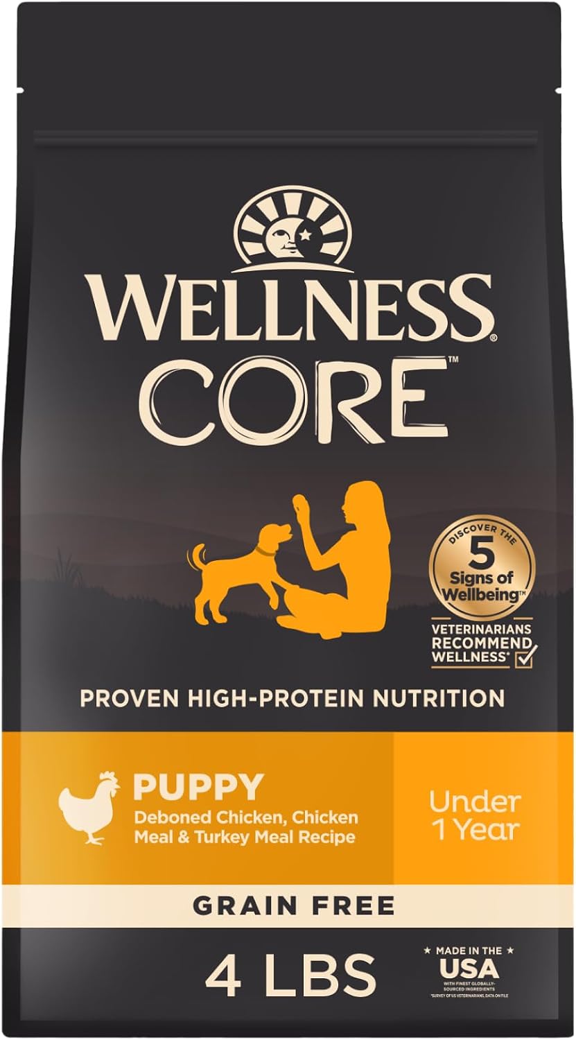 Wellness CORE Puppy Dry Dog Food, Grain Free Kibble, Natural, High Protein, Chicken and Turkey Recipe, 4 lb Bag