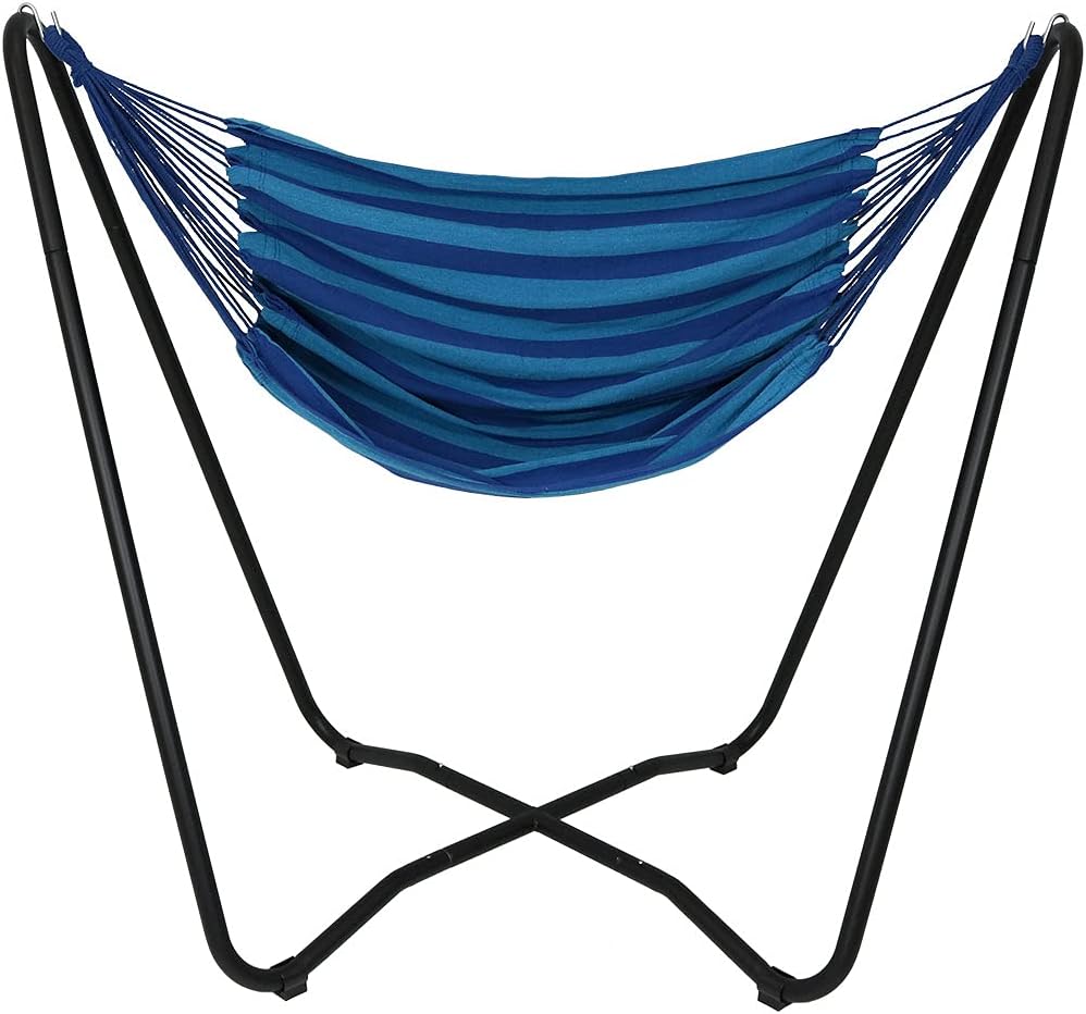 Sunnydaze Hanging Hammock Chair with Stand, Sunset | Space-Saving, Indoor or Outdoor Use, 330-Pound Capacity, Powder-Coated Steel Construction