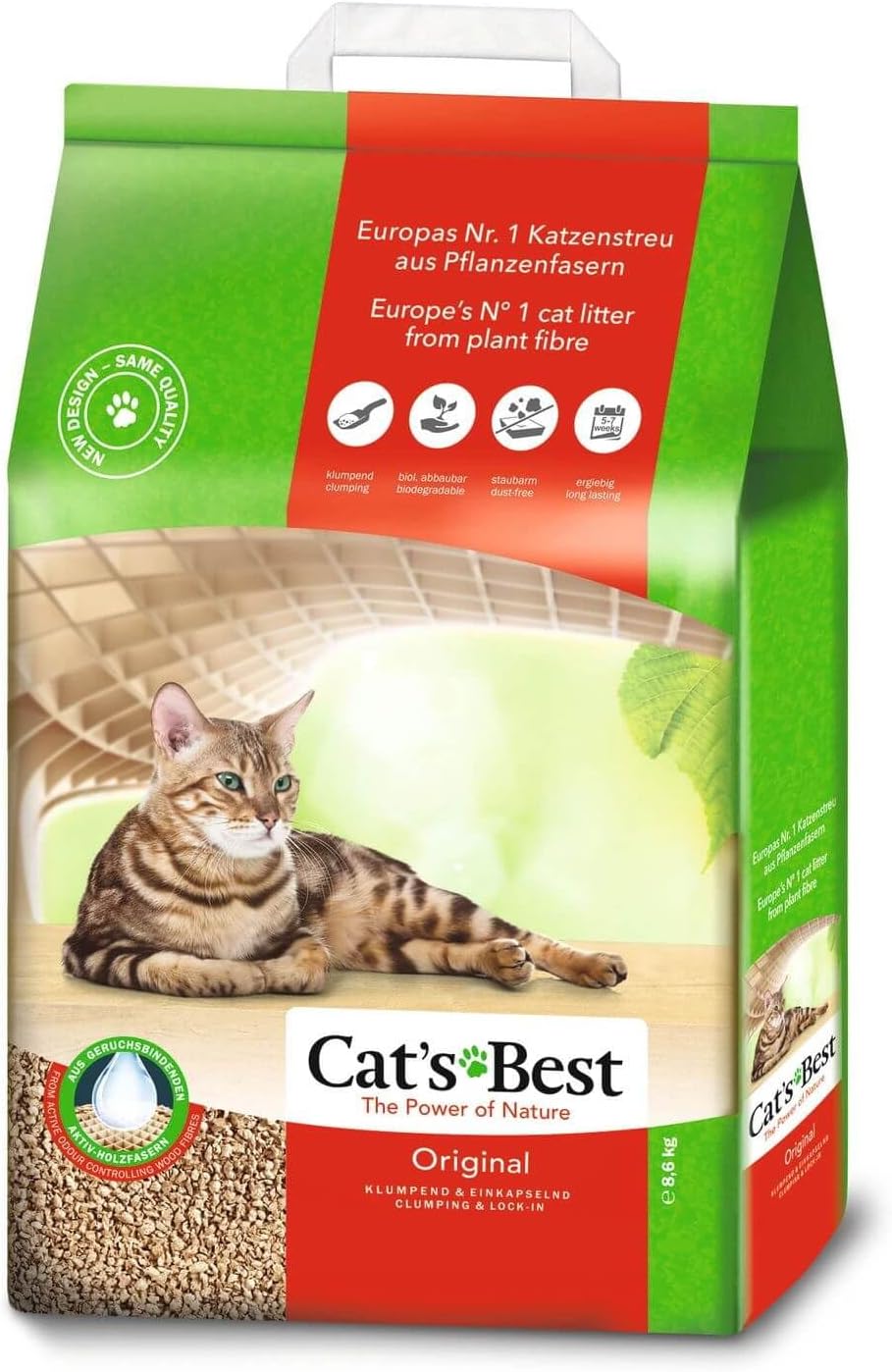Cat's Best Original Clumping Wood Fibre Cat Litter 20 L / 8.6 kg | Clumping wood fibre cat litter - odour encapsulating, biodegradable, flushable - long-lasting and economical granules