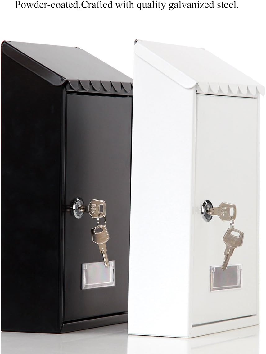 Locking Mailbox Wall Mount for Outside– Jssmst Mailboxes with Key Lock for Front Door Fence, Large Capacity Letter Box, 14.3 x 4.1 x 11.8 Inch, Black, SM-HPB911BN