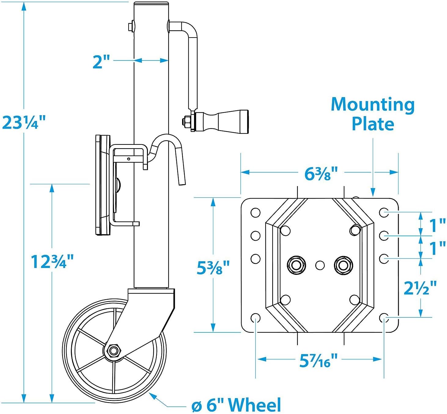 Seachoice Fold Up Trailer Jack, 22-7/8 In., Max Lift 1,000 Lbs.