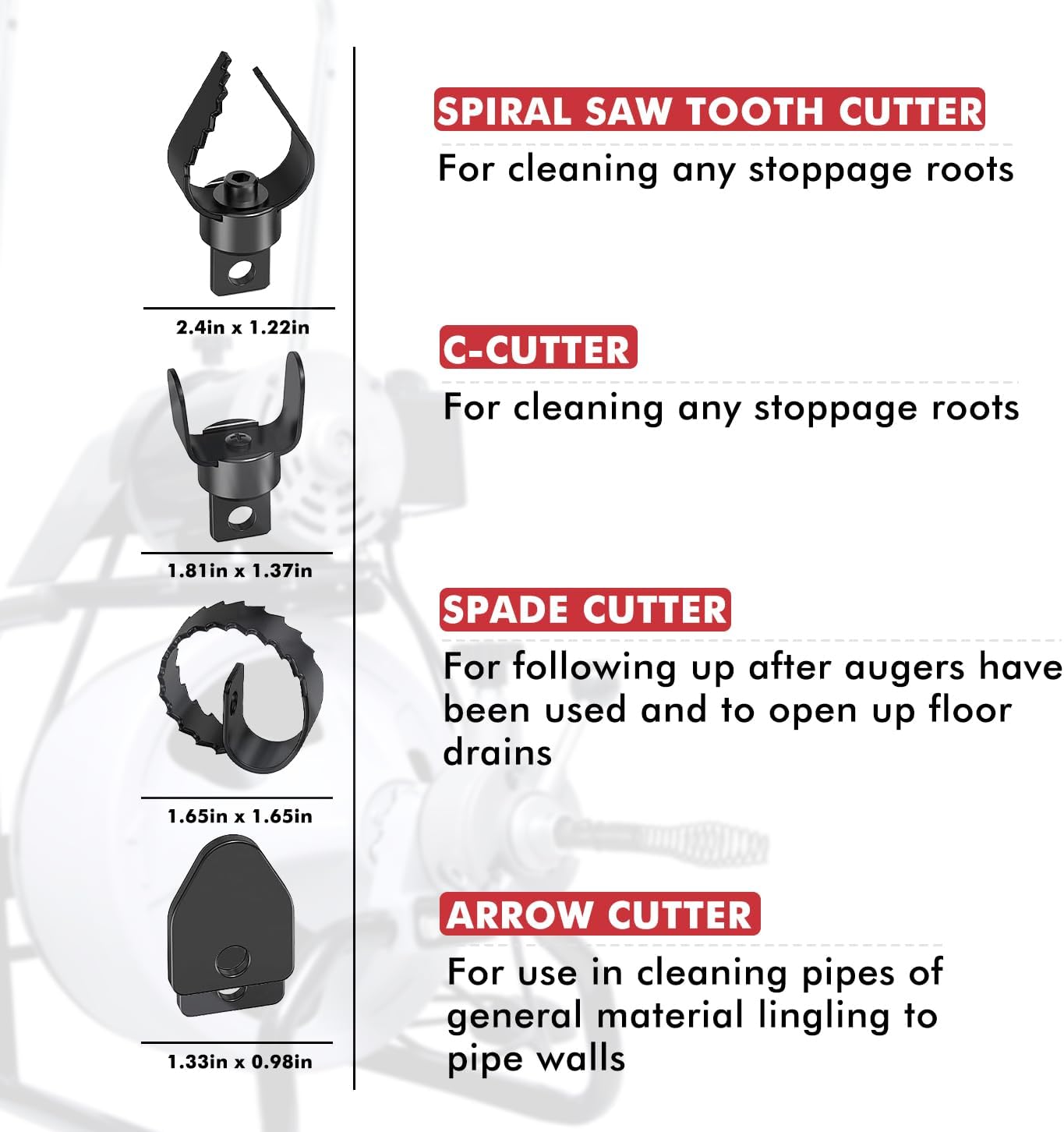 Drain Snake Drill Attachments, 8-Piece Drain Cleaner Combination Cutter Heads, Used in 50FT-100FT Electric Drain Snake
