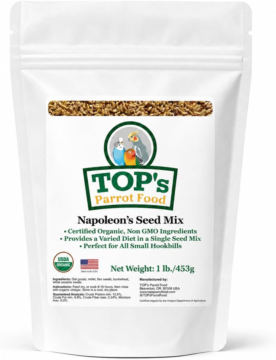 TOP's Napoleon's Seed Mix for All Small Hookbills, Non-GMO, Soy Free, Corn Free, USDA Organic Certified, 1 lb