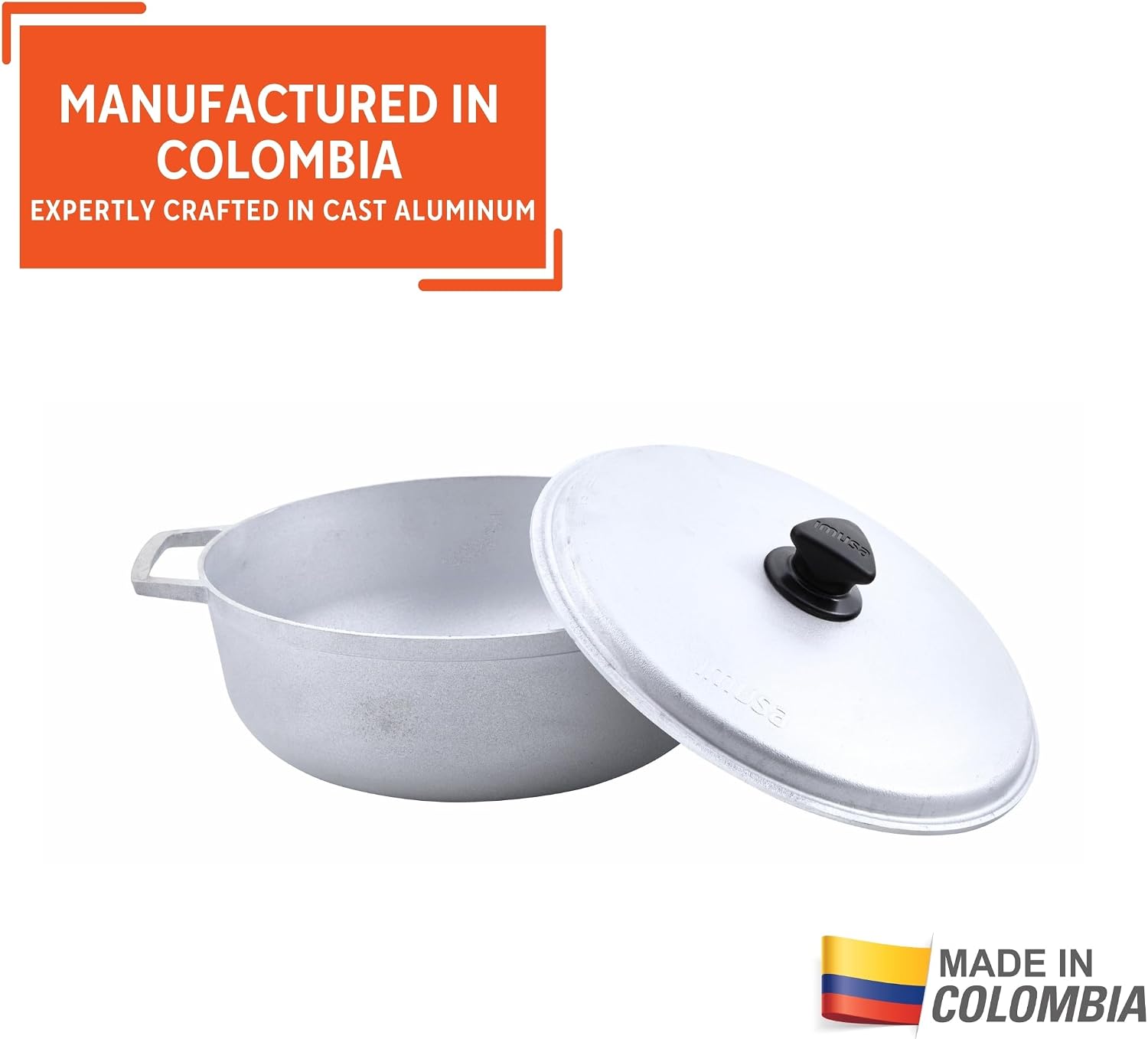 IMUSA USA 11.6Qt Jumbo Traditional Colombian Caldero, 11.6 Quart, Silver | Nonstick Finish, Glass Lid with Easy-Grip Handles, Ideal for Rice and Stews, Great for Family Meals