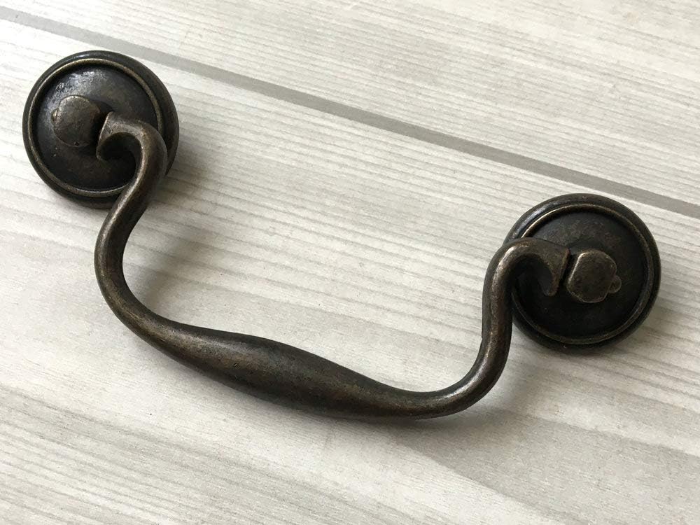 3.75" C-C Bail Drawer Pull Drop Dresser Pull Dark Antique Bronze Swing Drawer Handle Vintage Style 3 3/4" 96 mm Centers (Bail Pull- 3.75" (96 mm) Centers, Dark Antique Bronze)