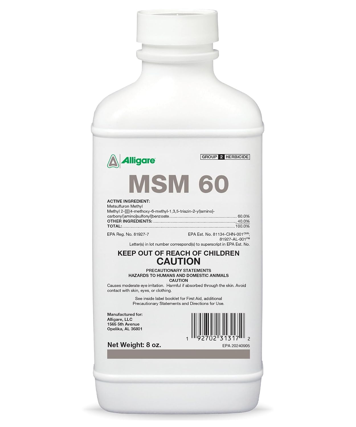 ALLIGARE MSM 60 DF - Selective Broadleaf Brush and Weed Killer for Pastures, Rangelands, Forestry, Roadsides & Industrial Sites - Low Use Rates, Tank-Mix Compatible - 8 oz
