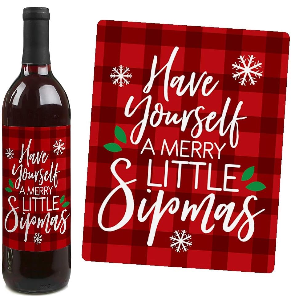 Big Dot of Happiness Ugly Sweater - Holiday and Christmas Wine Bottle Label Stickers - Set of 4