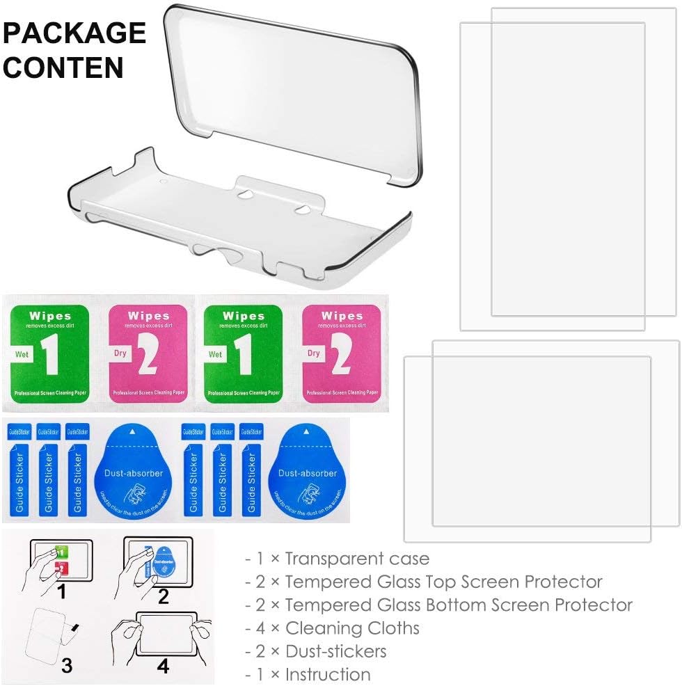 Hard Case Compatible New 2DS XL with 2 Packs Screen Protector, AFUNTA Anti-Scratch Crystal Clear Case
