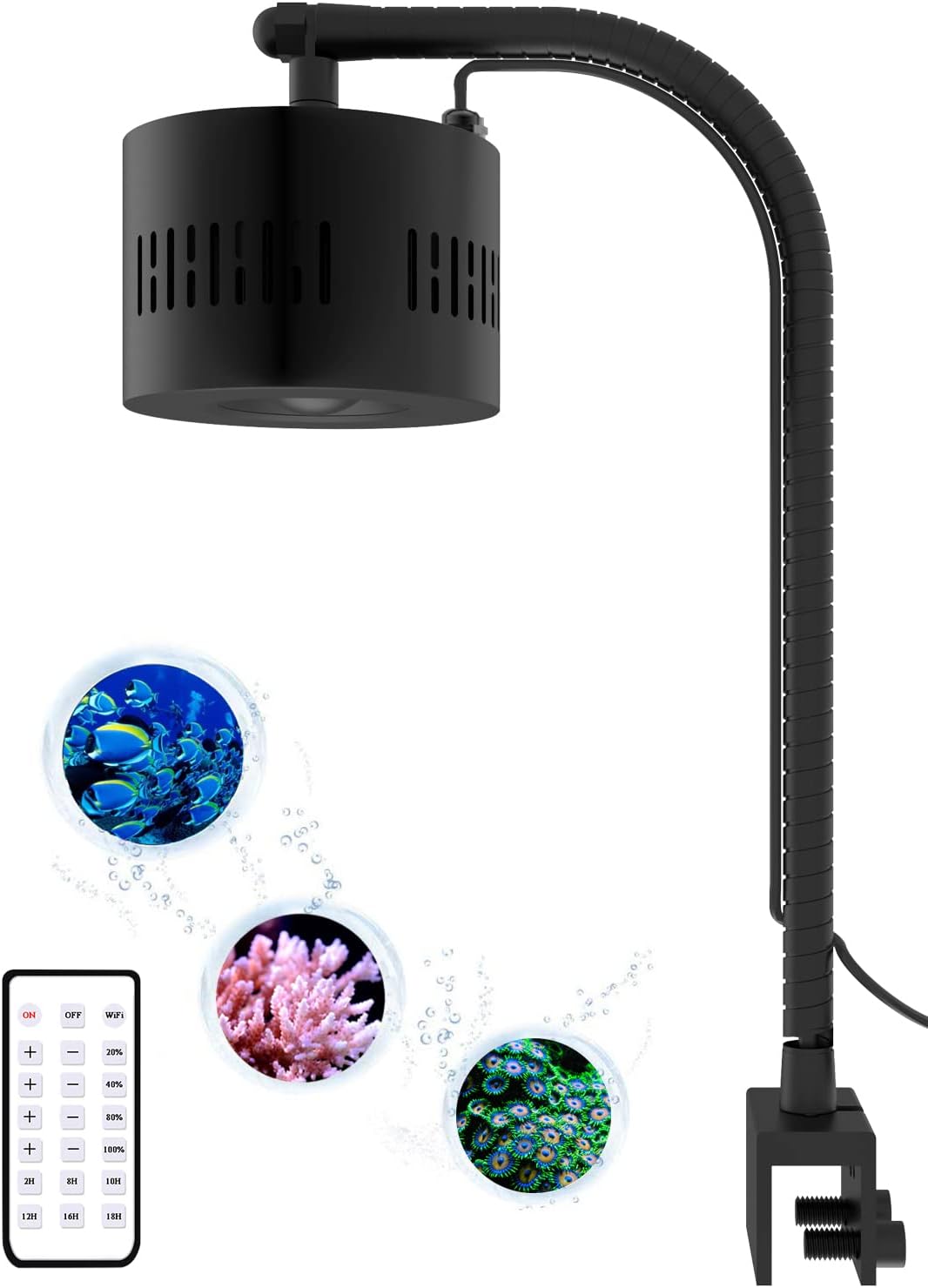 Lominie LED Aquarium Light, Planted Tank Light 4 Channels Remote Control 6500K Aquarium LED Lamp for Freshwater Fish Tank Refugium with Gooseneck (A20 Freshwater)