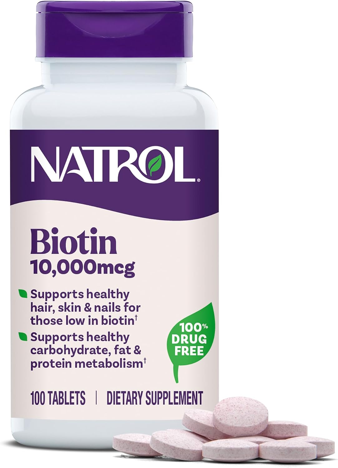 Natrol Biotin 10000mcg, 4X Faster Dissolve Supplement for Healthy Hair, Skin and Nails for Those Low in Biotin, Plus Energy Metabolism Support, 60 Tablets, Up to a 60 Day Supply