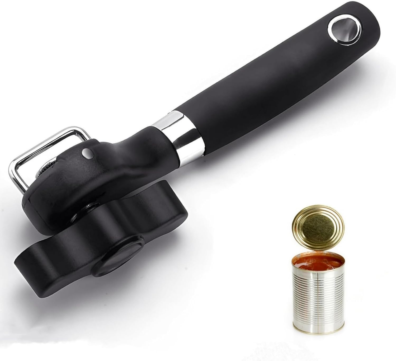 Safety Manual Can Tin Opener, Stainless Steel Ergonomic Anti Slip Design with Smooth Edge Side Cut No Sharp Cuts Can Opener