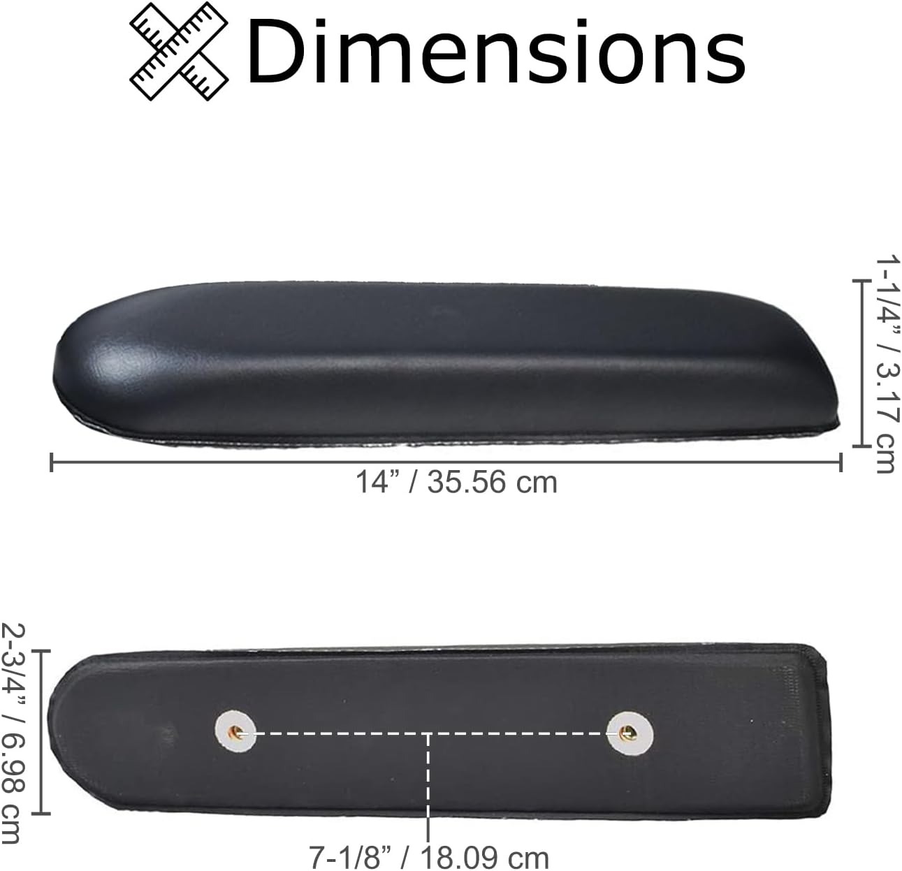 14" Black Vinyl Co-Molded Full Length Armrest Pads for Jazzy Power Chairs (Set of 2)