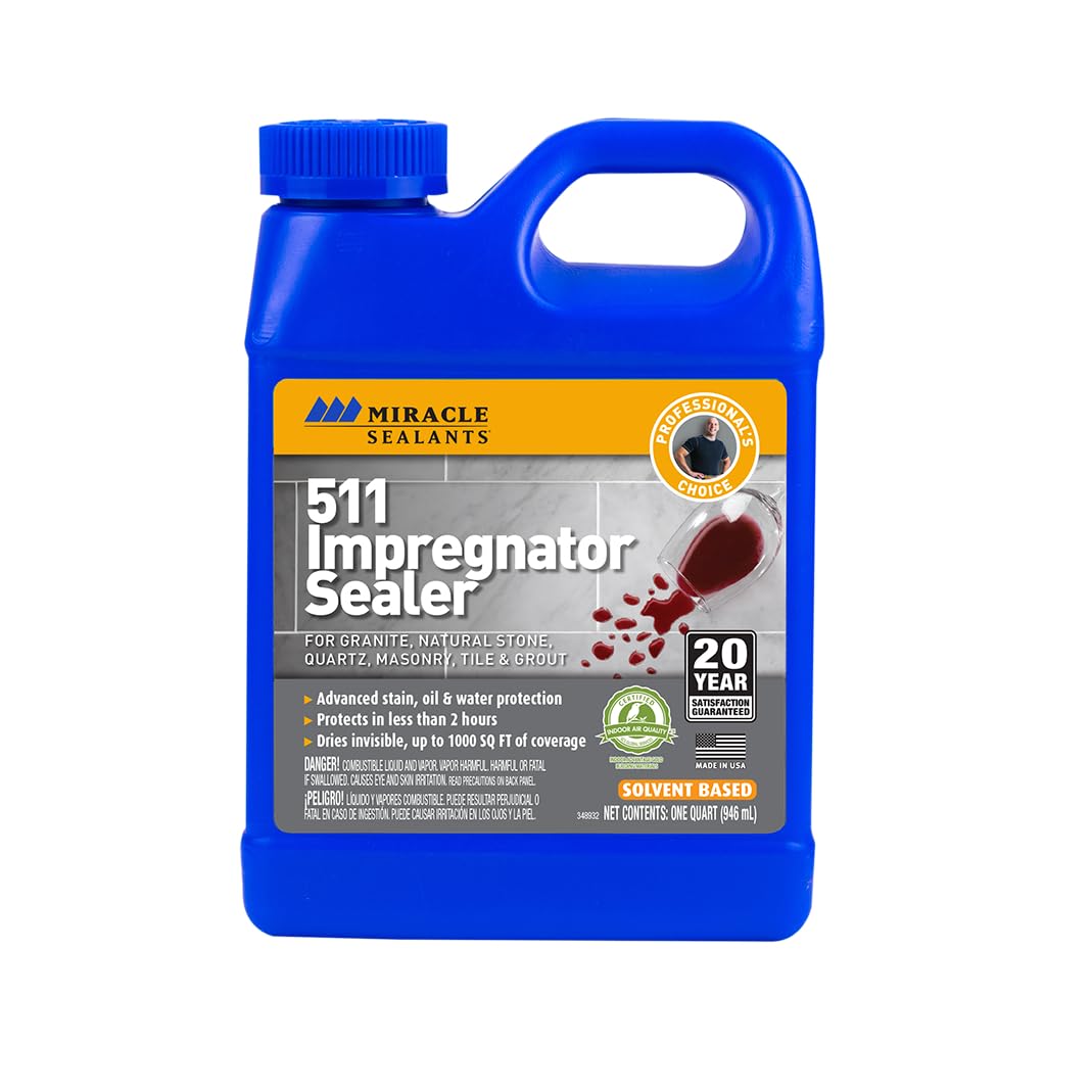 Miracle Sealants 511 Impregnator Penetrating Stone & Tile Sealer, Pint | Penetrating sealer for no-sheen stain, water & oil protection for granite, stone, tile, masonry & grout. Dries invisible.