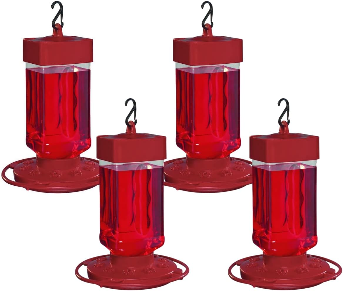 Hummingbird Feeder 32 oz [Set of 4] Plastic Hummingbird Feeders for Outdoors - Humming Bird Feeders - 10 Feeding Ports - Wide Mouth for Easy