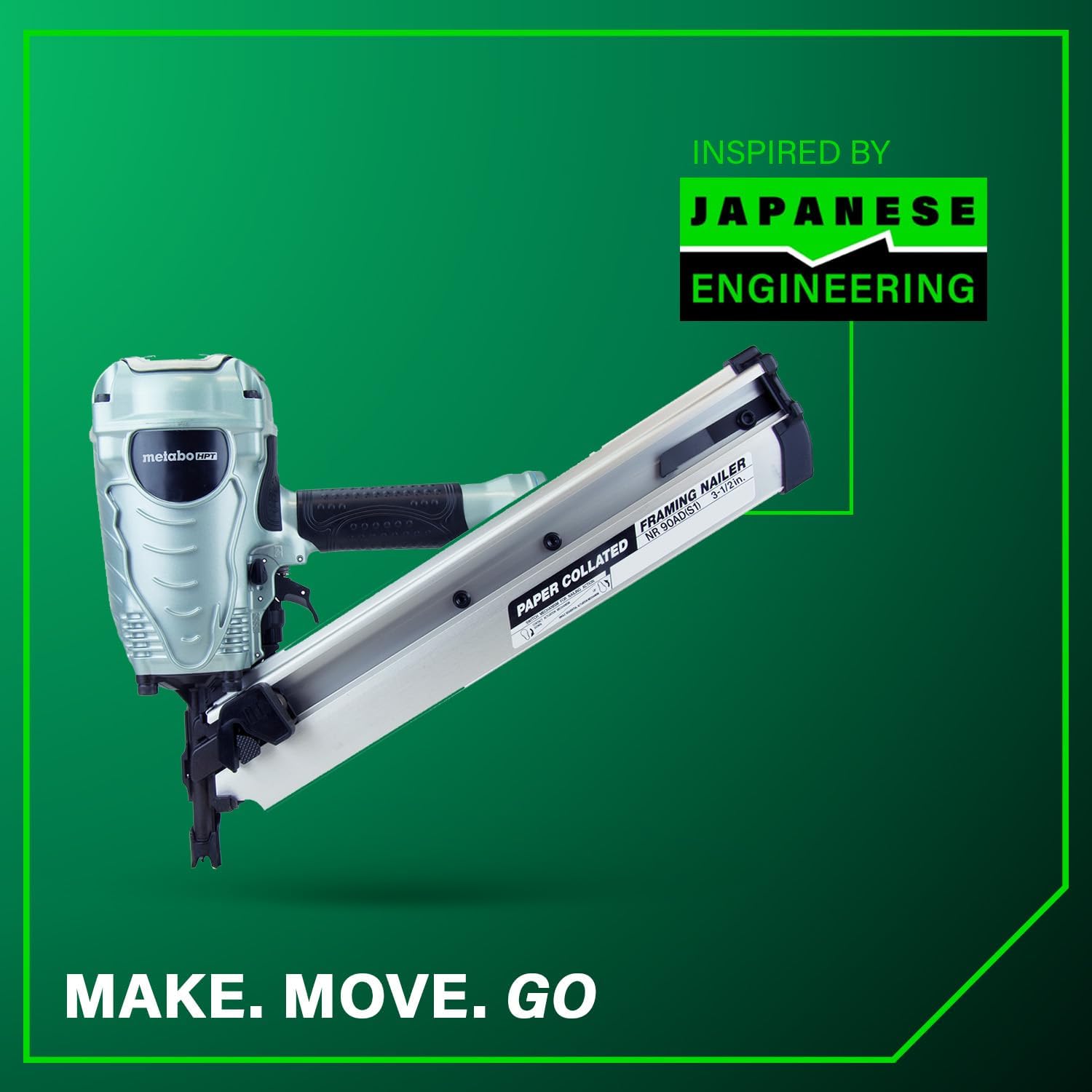 Metabo HPT Framing Nailer 30° Paper Collated Nails Framing Tool, NR90ADS1 | Roof Decking, Housing Construction, Truss Build-Up, Flooring Use
