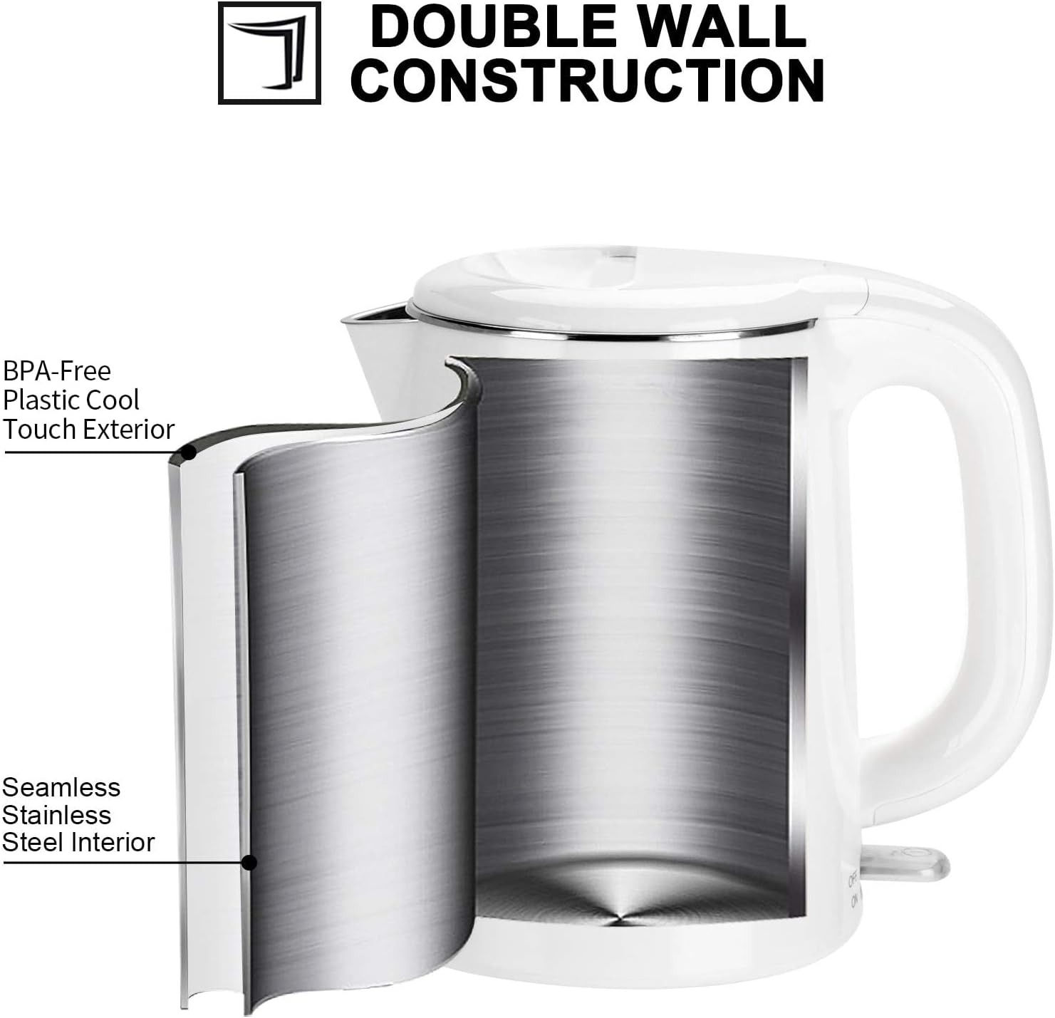 Secura Stainless Steel Double Wall Electric Kettle Water Heater for Tea Coffee w/Auto Shut-Off and Boil-Dry Protection, 1.0L (Orange) SWK-1001DO/HB-K012