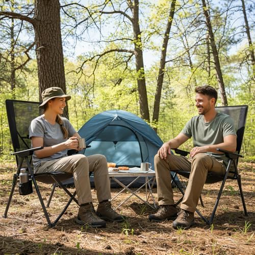 EVER ADVANCED Reclining Camping Chairs for Adult Supports 350lbs Mesh Black | Lightweight, Folding Recliner with Adjustable Back