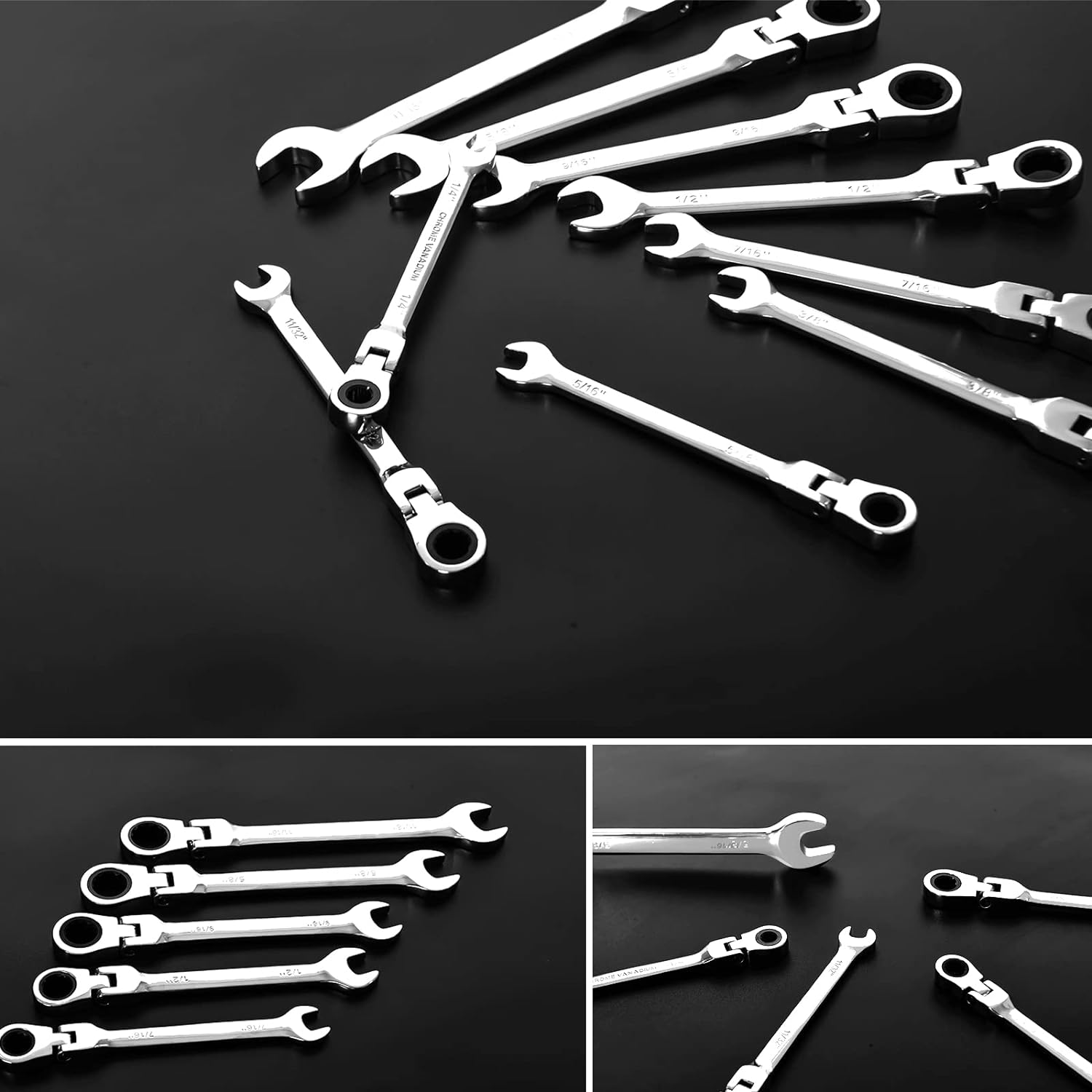 Qnkaa Flexible Ratchet Wrench Set 12pcs 8-19mm Spanner Gear Ring Ratcheting Combination Flexi Wrench Kit Metric Flex Head