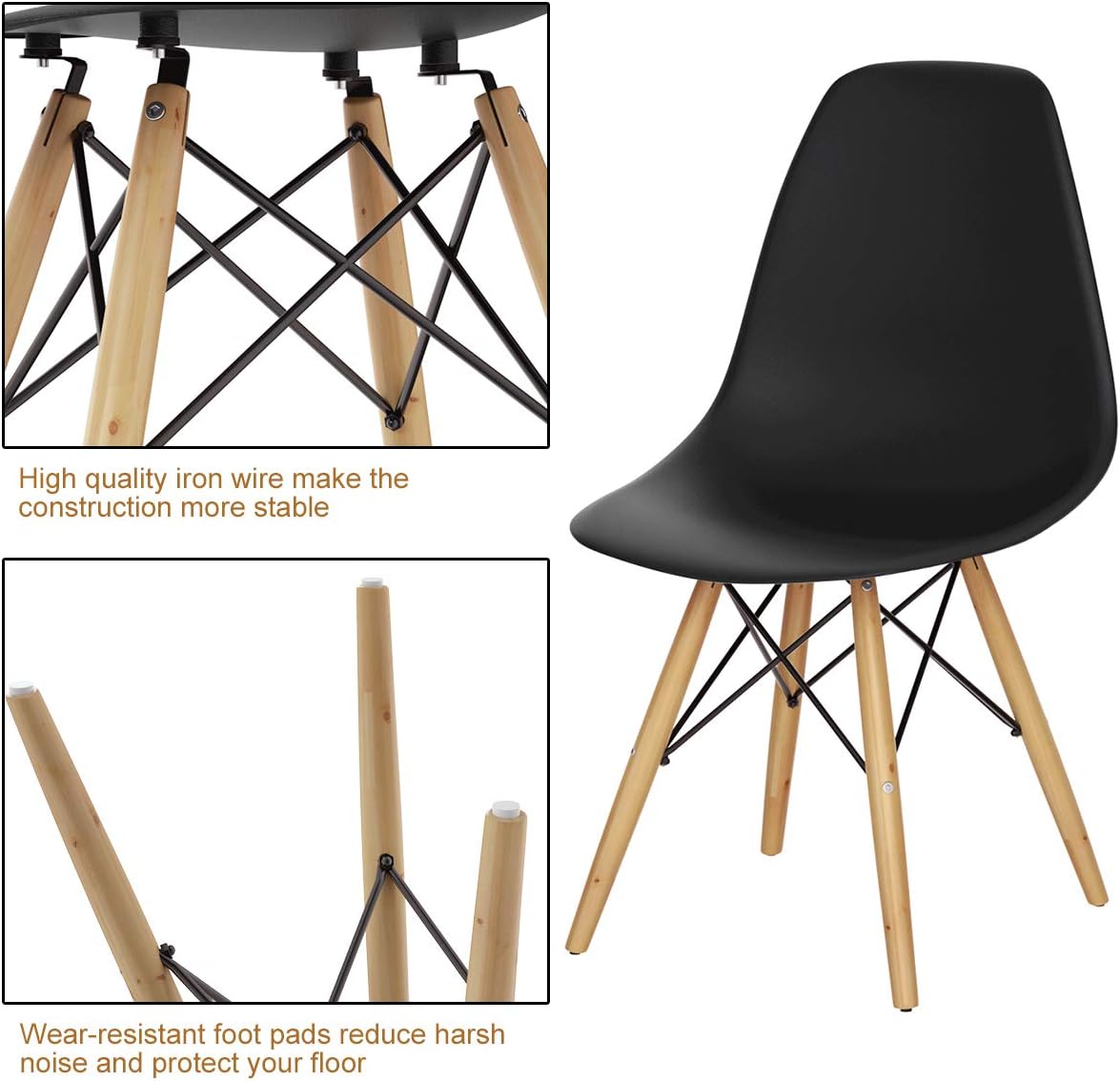 GIANTEX Dining Chairs Set of 2 White, Pre Assembled Dining Room Chairs | Mid Century Modern Kitchen Chairs with Wood Legs, Armless Plastic Dining Side Chair for Kitchen, Living Room