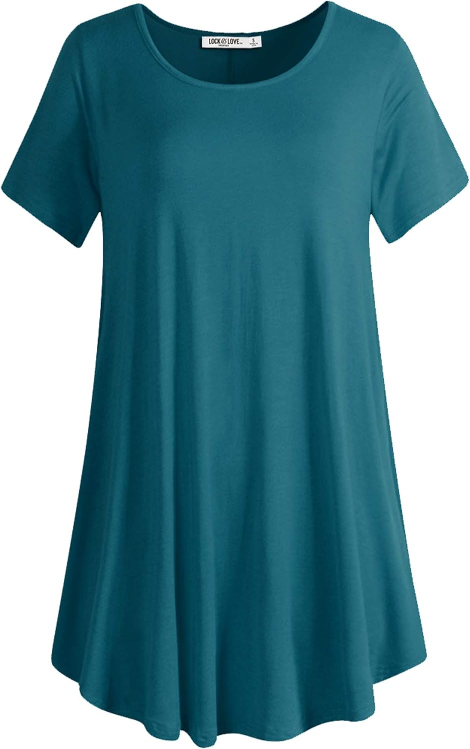 Lock and Love Women Solid Short Sleeve/Sleeveless Tunic for Leggings Swing Tunic Flare Tank Tops S-5XL Plus Size Made in USA