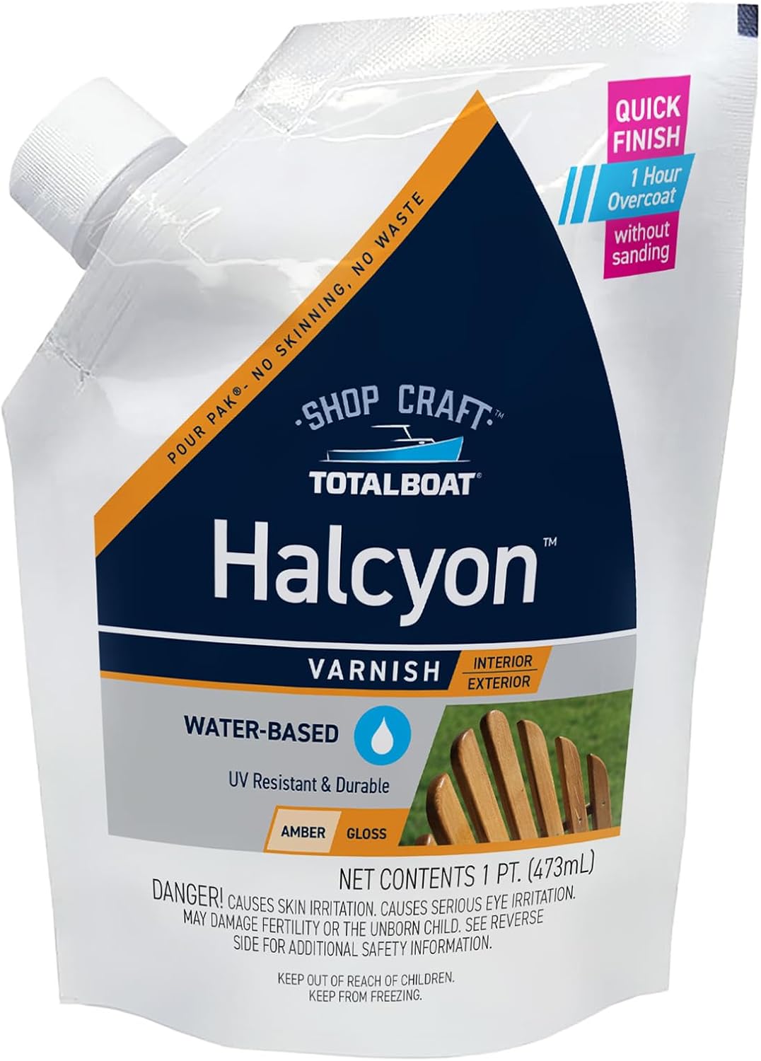 TotalBoat Halcyon Water-Based Marine Varnish for Wood - Clear Satin Quart