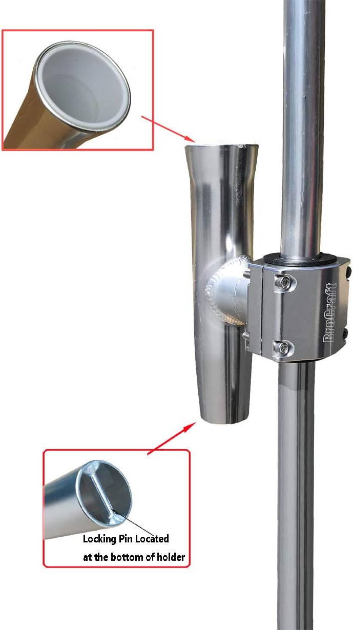 Brocraft Boat T-TOP Rod Holder/Clamp-On Rod Holder - Silver Aluminum - Horizontal Mount - Fits 1" to 2" O.D. Pipe