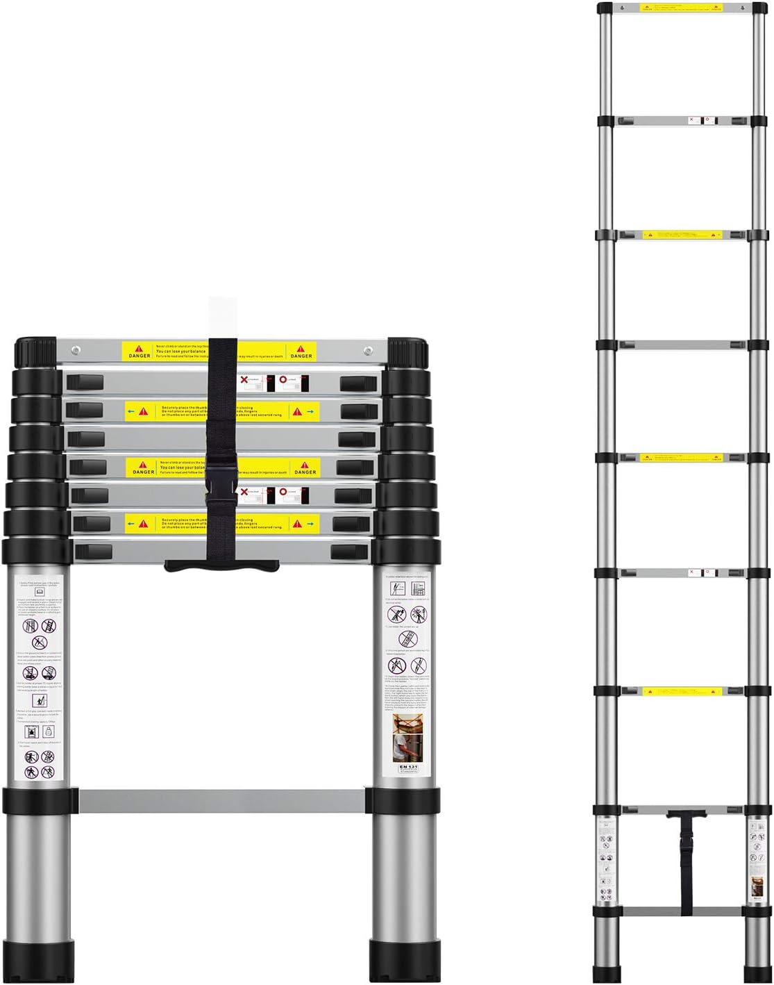 Telescoping Extension Ladder 12.5FT, Aluminum Telescopic Ladders with Carry Bag for Outdoor Indoor Use