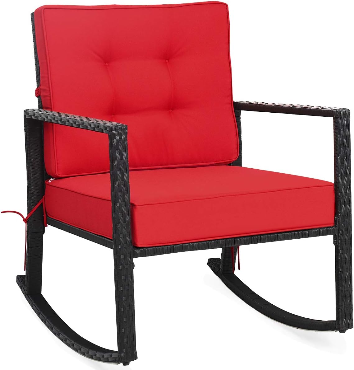 Tangkula Wicker Rocking Chair, Outdoor Glider Rattan Rocker Chair with Heavy-Duty Steel Frame