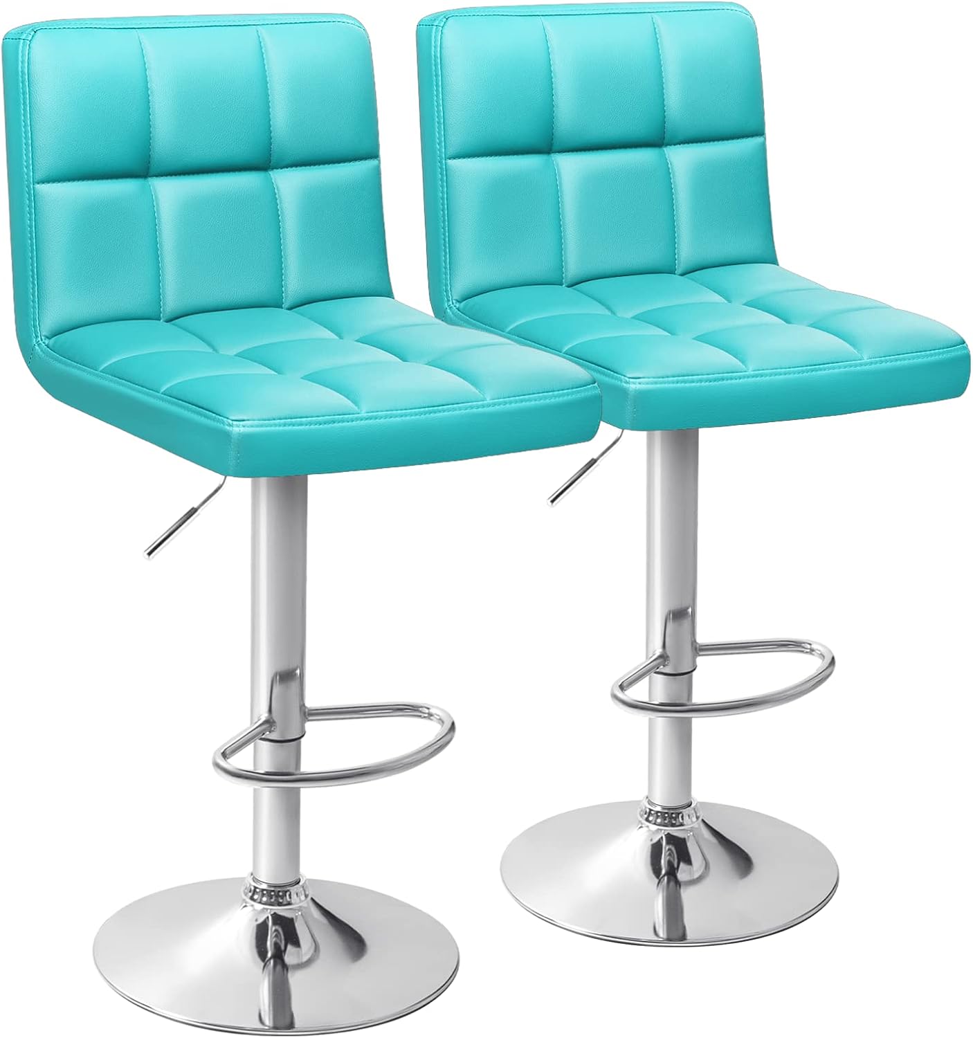 Homall Bar Stools Modern PU Leather Adjustable Swivel Barstools, Armless Hydraulic Kitchen Counter Bar Stool Extra Height Square Island Barstool with Back Set of 2 (Leather, White)