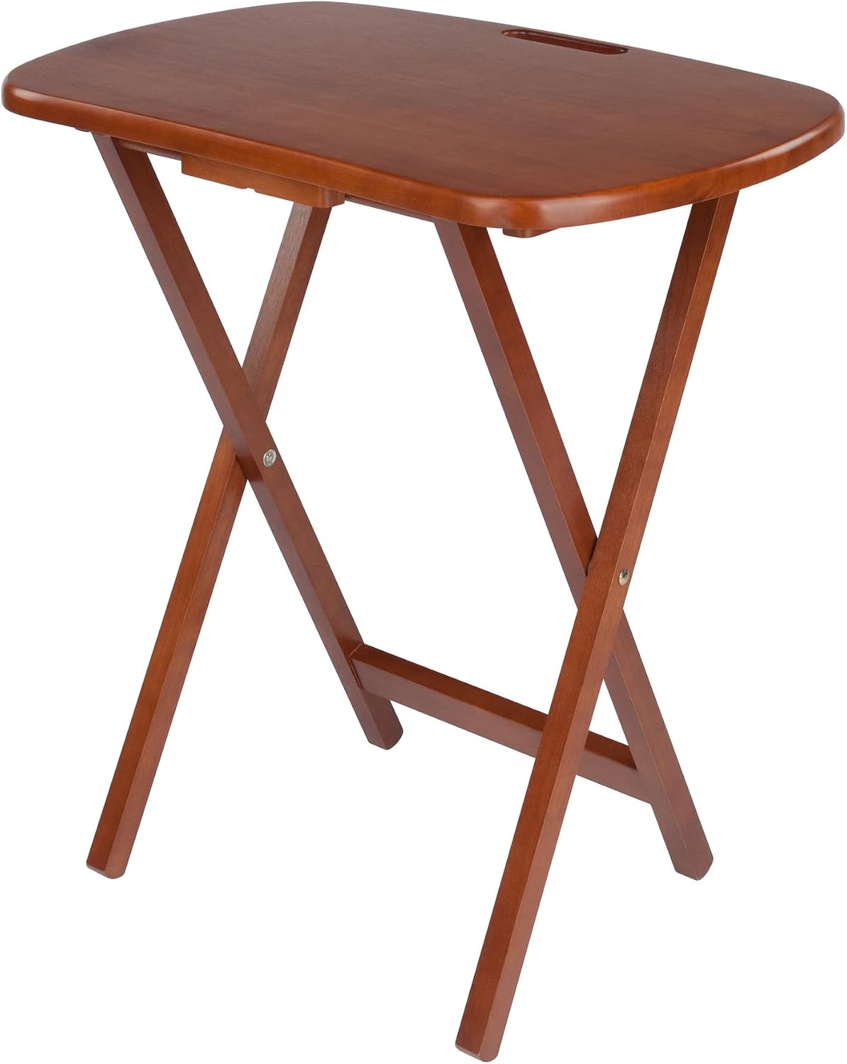Winsome Lucca Set of 4 Foldable Snack Tables with Storage Rack, Walnut, 26" | Easy to Store Portable Fold Up Table Set for Kitchen, Living Room TV Dining, Crafts, Puzzles, Work From Home