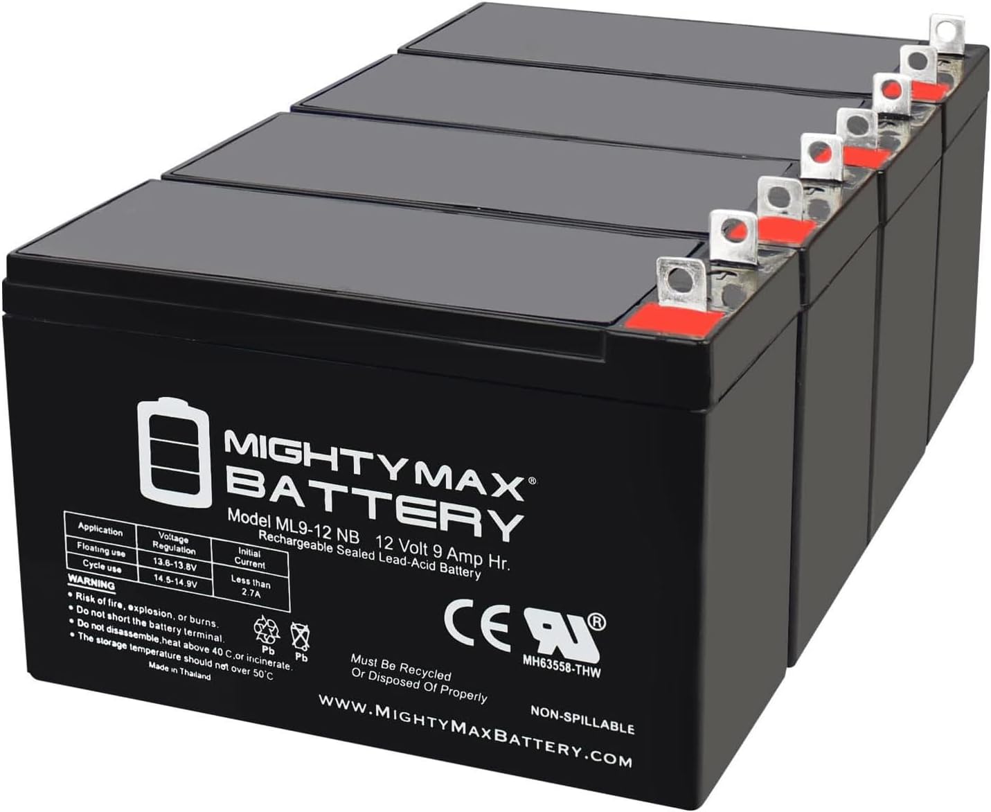 Mighty Max Battery ML9-12NB -12 Volt 9 AH, Nut and Bolt (NB) Terminal, Rechargeable SLA AGM Battery