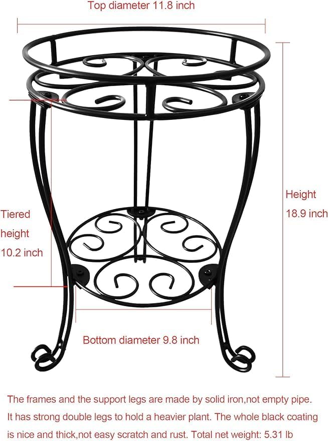TREEZITEK 11.8 inches Diameter Tall Metal Plant Stand for Indoor or Outdoor, Heavy Duty Flower Pot Stand Rack Holds Big Heavy Plants
