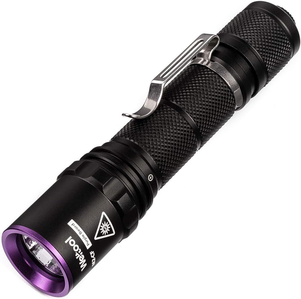 Weltool Professional UV Flashlight 365nm Black Light Max. 2060mW High Power for Glue Curing, AC Leak Detector, Rocks and Mineral Glowing, Pet Urine Detector, Non Destructive Testing