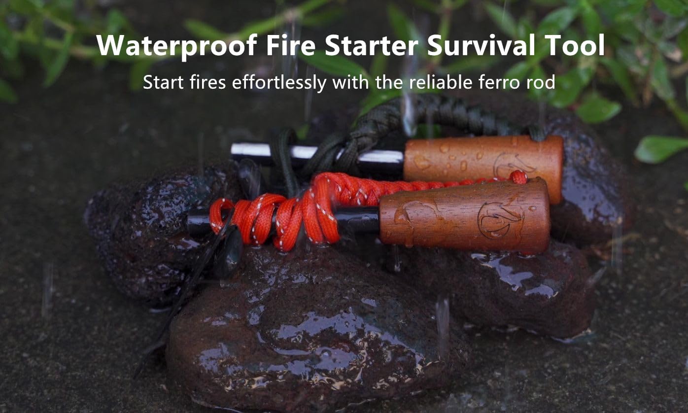 onlyfire Fire Starter Survival Tool, Ferro Rod Kit with Tinder Wick, Pouch, Waterproof Flint and Steel Fire Starter for Camping