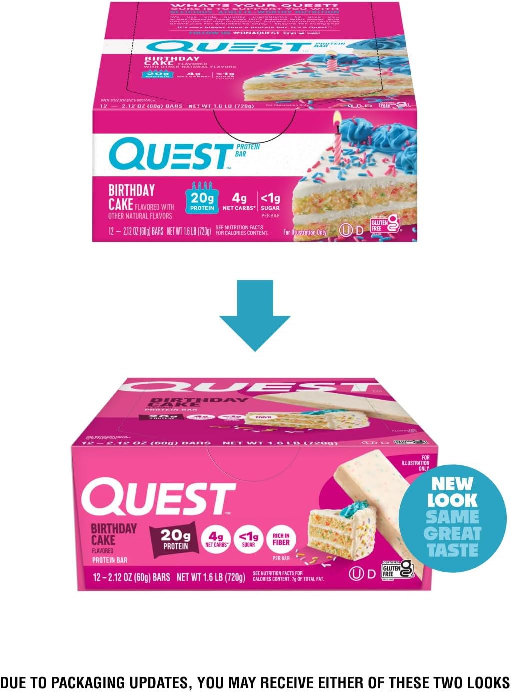 Quest Nutrition Oatmeal Chocolate Chip Protein Bars, 20g Protein, 12 Count | 12g Fiber, 5g Net Carbs, 1g Sugar, Gluten Free, High Quality Protein, Soft and Chewy, Individually Wrapped 2.12oz Bars