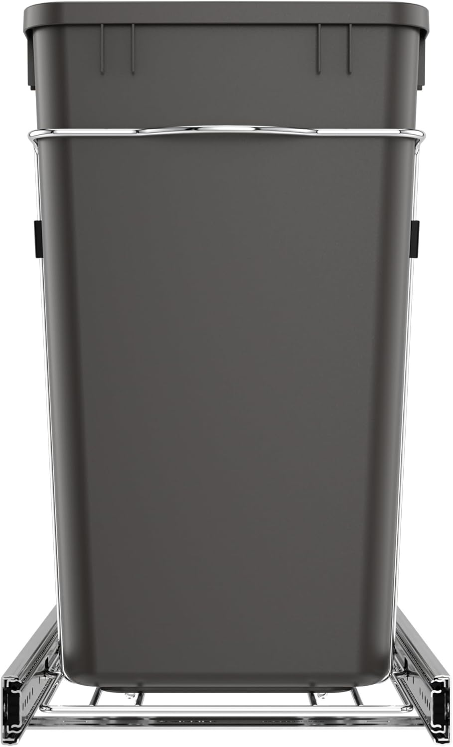 Rev-A-Shelf Double 27 Qt Pullout Trash Can for Base Kitchen Cabinets, Garbage Waste Bin System with Full Extension Slides, Min Opening Width of 11.5", Metallic Silver, RV-15KD-17C S