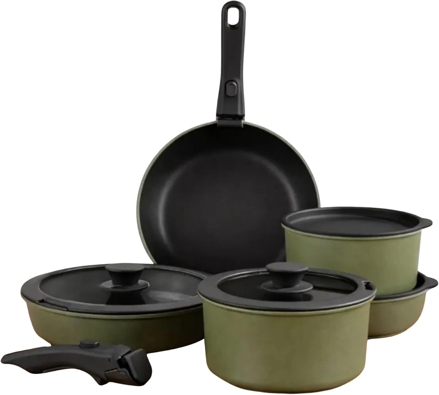 GOURMETIFIC® Pots and Pans Cookware Set [11 PCS] - Non Toxic Ceramic Coated Cooking Ware - Induction, Gas & Oven Kitchenware - Non Stick Pot & Pan Removable Handles & Stackable - ME (Emerald Green)