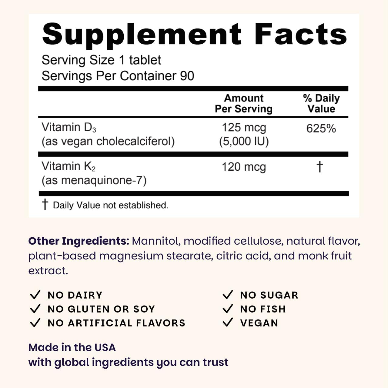 EZ Melts Dissolvable Vitamin D3 5,000 IU - Vegan Vitamin D Supplement for Bone & Teeth Support - No Artificial Flavors - Plant-Based & Non-GMO - Green Apple - 90 Dissolvable Tablets (90 Servings)