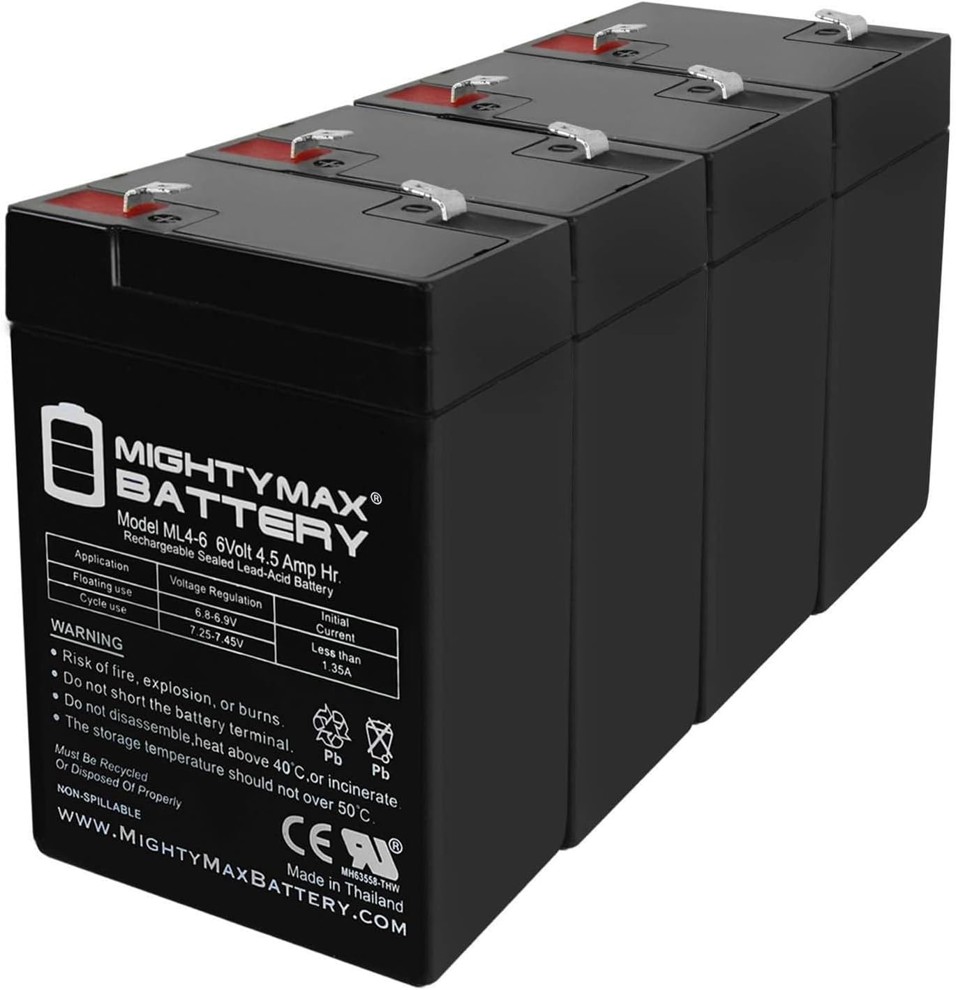 Mighty Max Battery ML4-6 - 6 Volt 4.5 AH, F1 Terminal, Rechargeable SLA AGM Battery