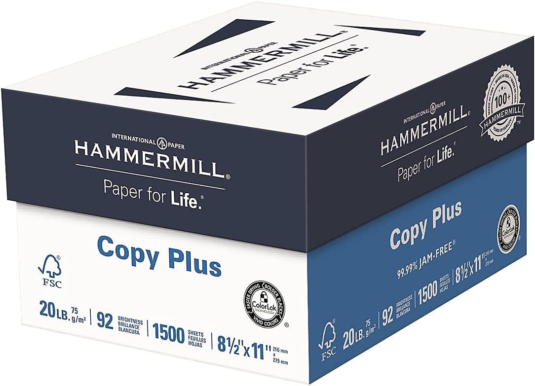 Hammermill Copy Plus 8.5-Inch x 11-Inch Copy Paper, 20 lbs., 92 Bright, 500 Shts/RM, 3RM/CT (105040)