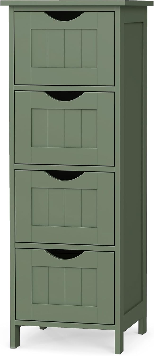 VASAGLE Floor Storage Cabinet, Freestanding Storage Organizer with 4 Drawers, 11.8 x 11.8 x 32.3 Inches, for Living Room, Bathroom, Dining Room, Kitchen, Modern Style, Cloud White ULHC040WH01S