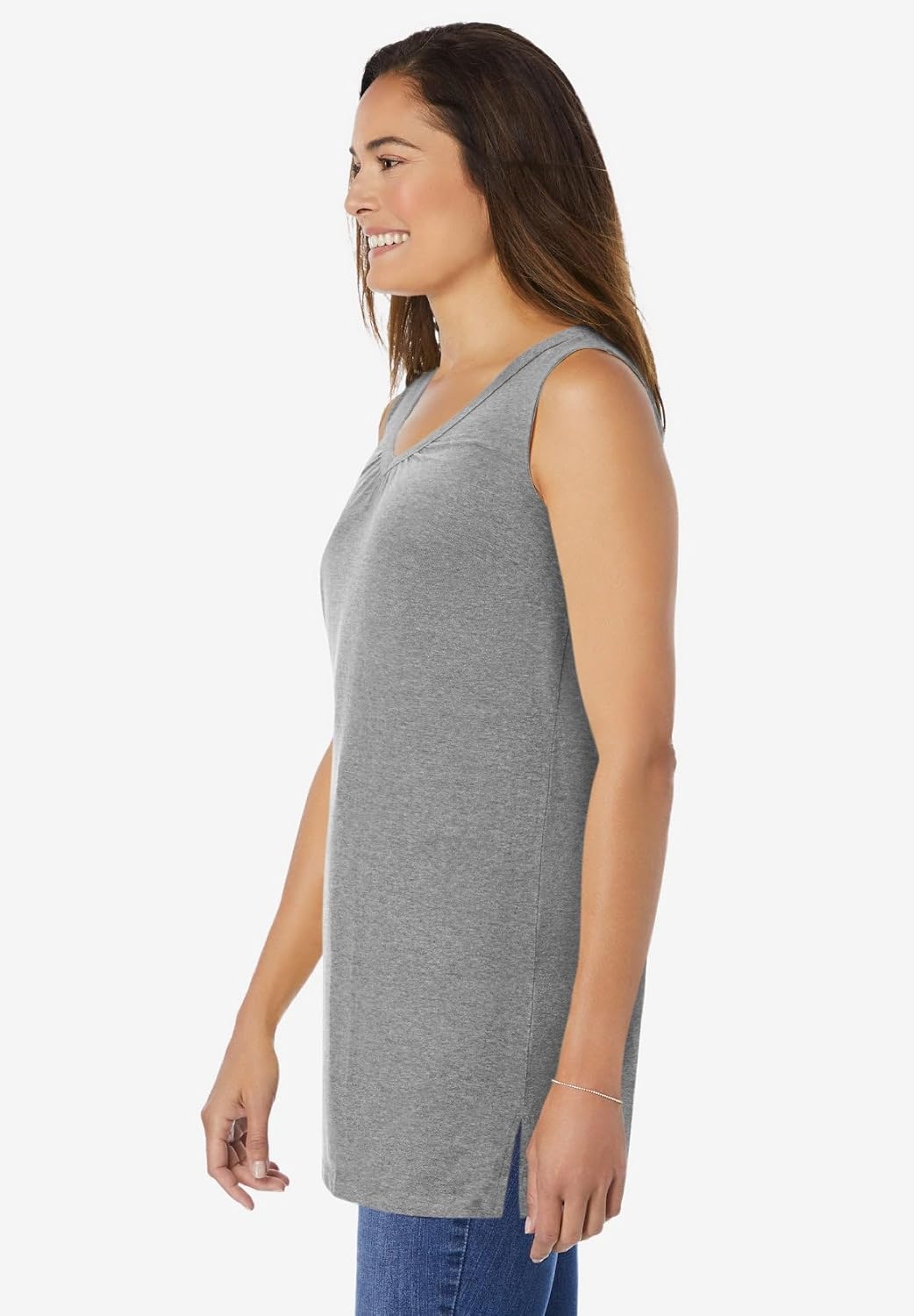 Woman Within Perfect Sleeveless Shirred V-Neck Tunic