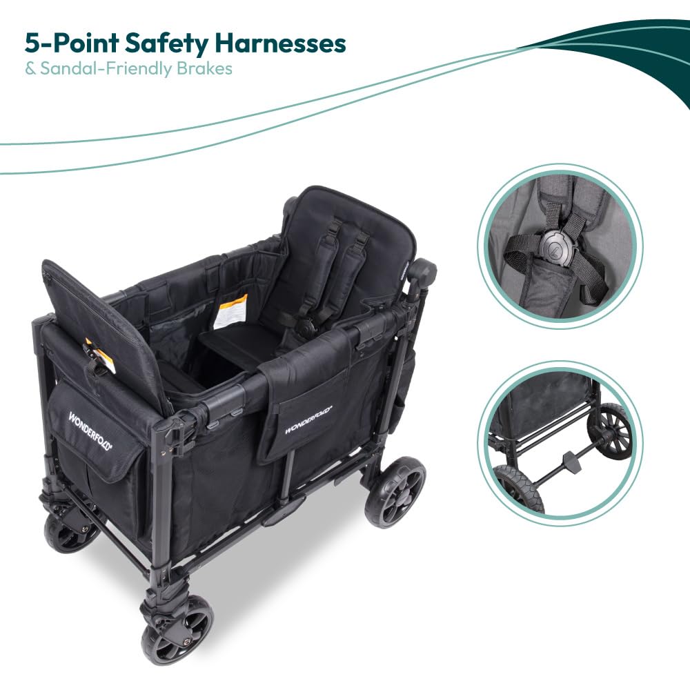 WonderFold W2 Stroller Wagon, Steel Frame, 2 Seater, Black