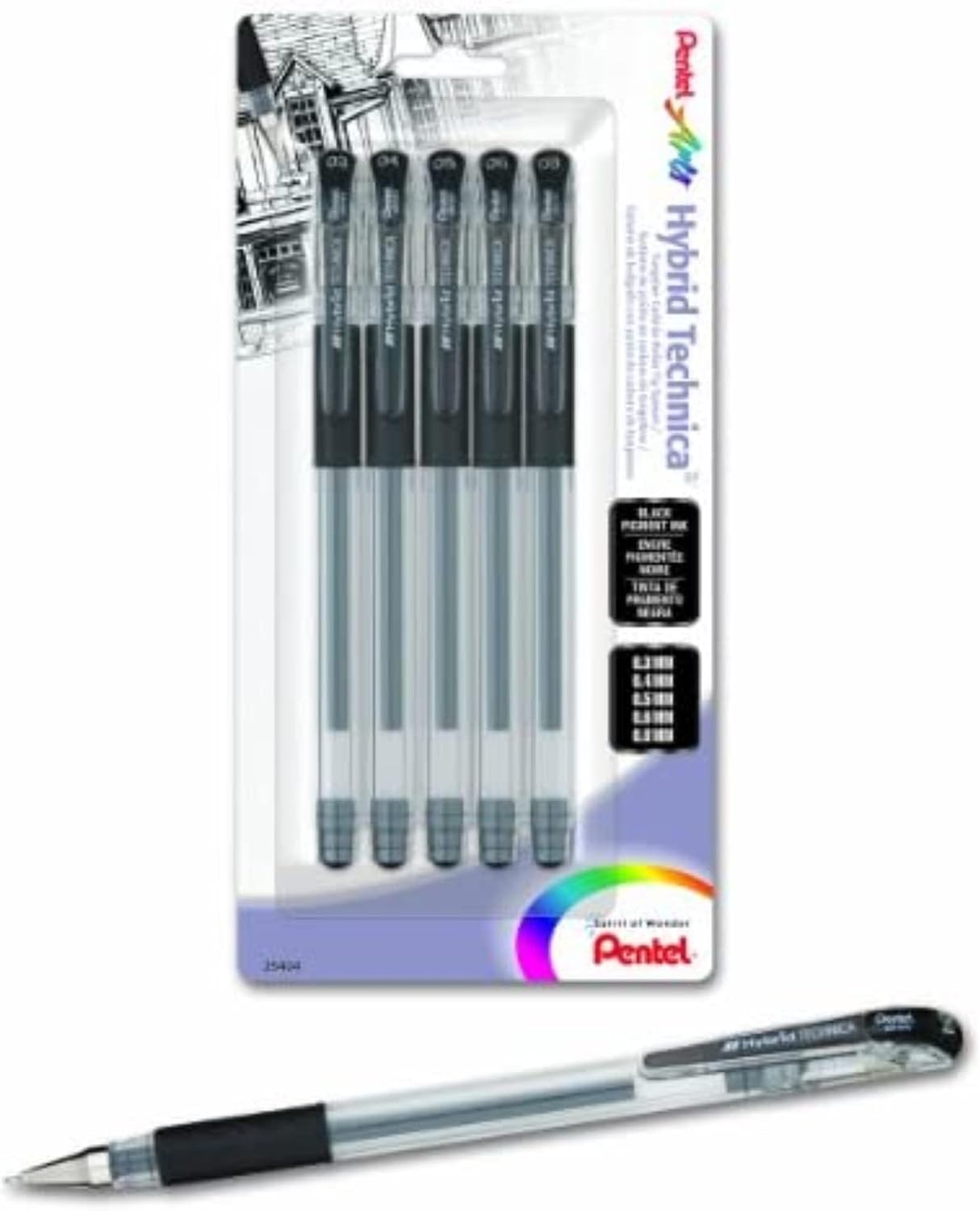 Pentel Arts Hybrid Technica Pen, (0.3mm), Ultra Fine Point, Black Ink, Box of 12 (KN103-A)