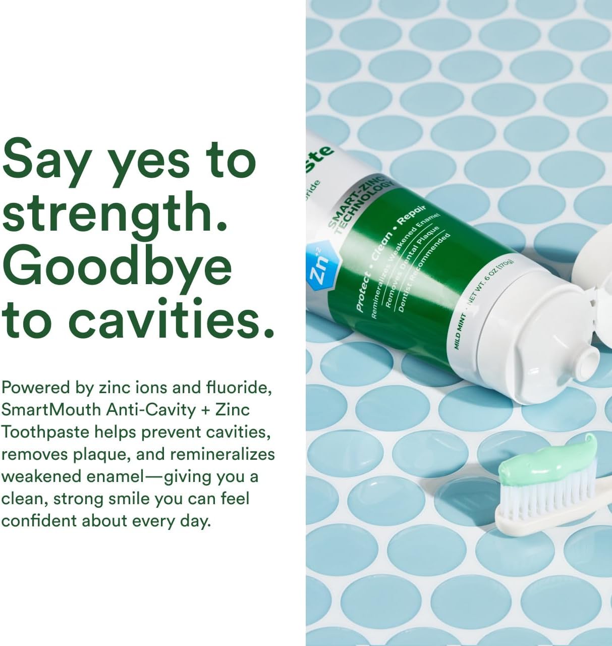SmartMouth Anti-Cavity + Zinc Toothpaste - Fluoride Toothpaste for Cavity Prevention - Remineralizes Enamel - Sensitive Whitening - Alcohol-Free